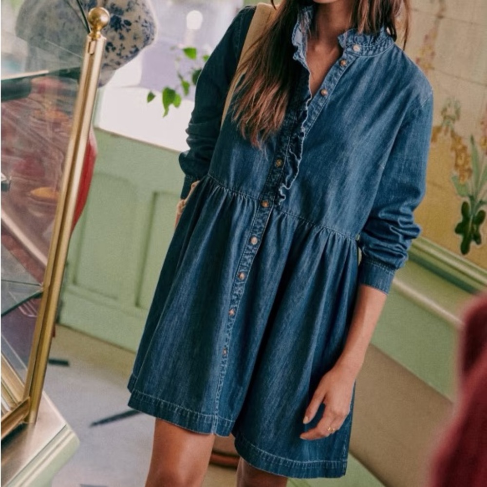 Sézane Sybelle Denim Dress Sz 42 NWT